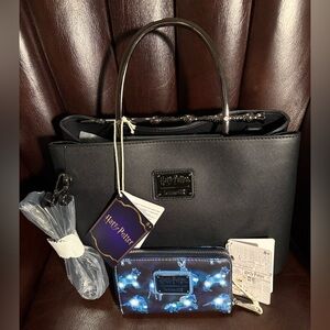 NWT Loungefly Harry Potter Elder Wand Black Bag with Matching Patronus Wallet